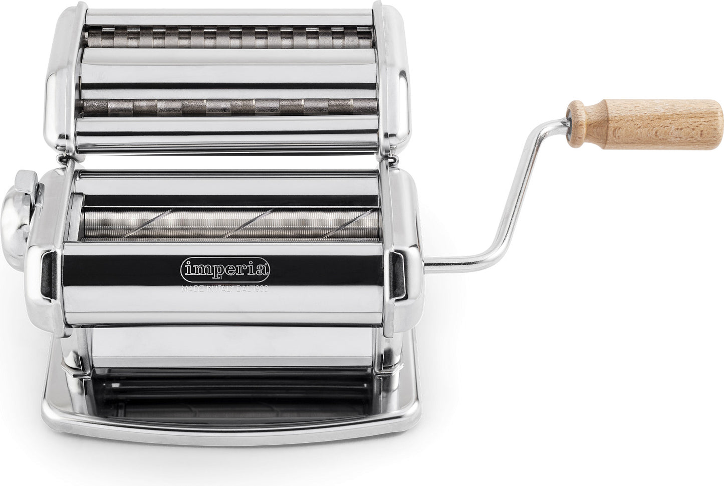 Imperia iPasta T.6,5/12 MM RUVIDA - Pastamaschine Grundgerät mit Schneidegerät Imperia Duplex für 2 Teigwarensorten, Tagliatelle und Fettuccine